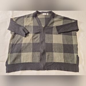 Rafaella Plus Size 2X Sweater Cardigan – Zip Closure, Check Plaid Pattern